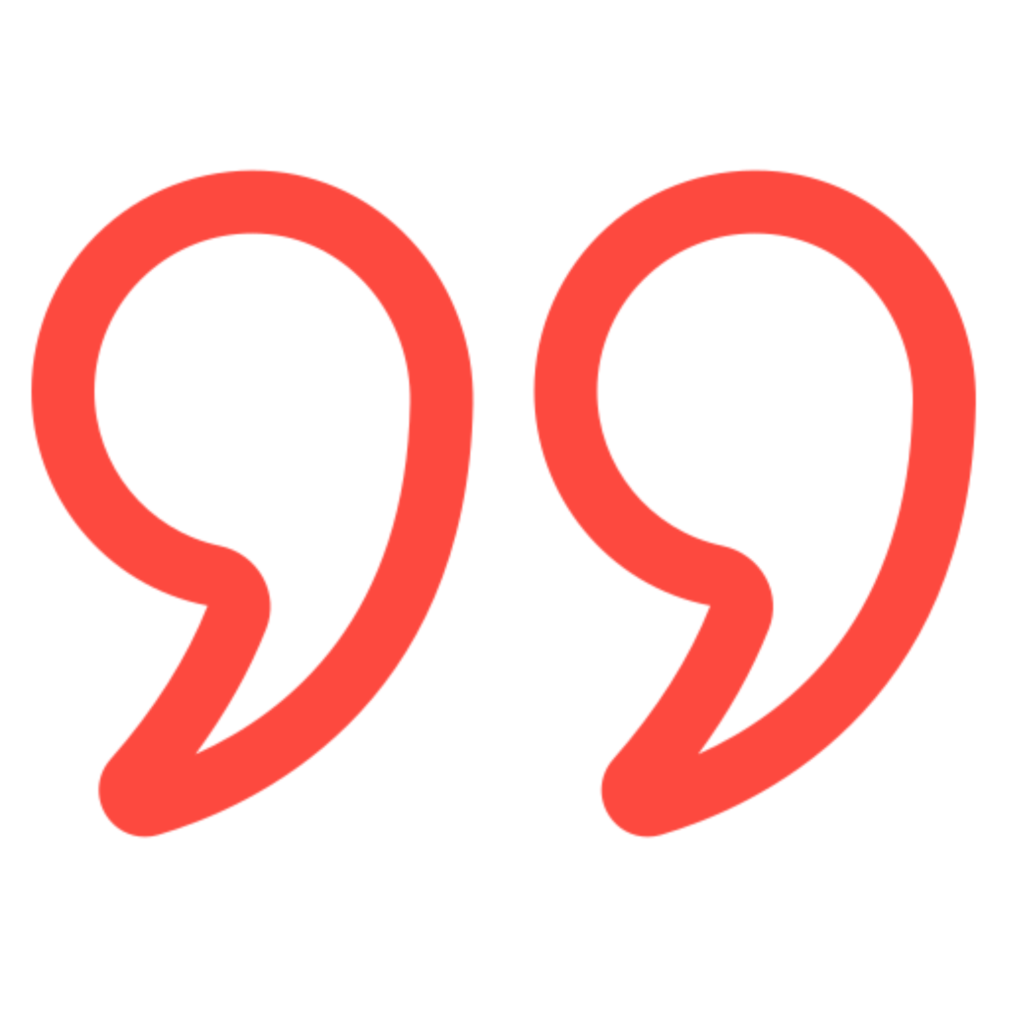 Red quotation marks on black background.